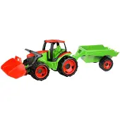 Lena GIGA TRUCKS Traktor mit Frontlader und Anhänger, rot/grün
