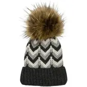 StyleBREAKER Strick Bommelmütze in Dunkelgrau-Grau-Weiß | Gr.: onesize