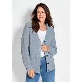 Goldner Langarm Strickjacke mit V-Ausschnitt in marine / weiß / gemustert | Gr.: 50