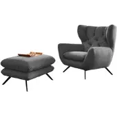 KAWOLA Sessel CHARME Hochlehnsessel Cord grau mit Hockerbank