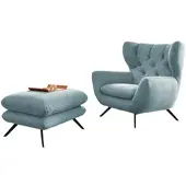 KAWOLA Sessel CHARME Hochlehnsessel Cord hellblau mit Hockerbank