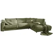 KAWOLA Sofa MADELINE Ecksofa Cord olivgrün Recamiere rechts