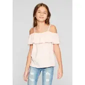 Kidsworld T-Shirt "Volant-Shirt" Kurzarm, weite Passform, Carmenausschnitt, aus Jerseystoff
