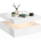 HOMCOM Couchtisch Wohnzimmertisch Hochglanz Weiß mit RGB LED Beleuchtung