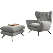 KAWOLA Sessel CHARME Hochlehnsessel Cord hellgrau mit Hockerbank
