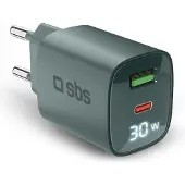 SBS Wandladegerät mit LCD-Bildschirm, 1 USB-C-PD-30W-Ausgang, 1 USB-A-18W-Ausgang
