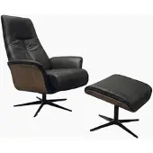 KAWOLA Relaxsessel FERREIRA Drehsessel Lederfaserstoff schwarz mit Hocker