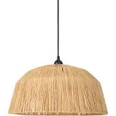 Beliani Hängeleuchte Naturfarben Metall mit Strohschirm Kuppelform 1-Flammig Langes Kabel Boho Beleuchtung Leuchte Esszimmer Schlafzimmer Wohnzimmer