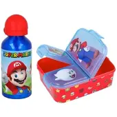 Super Mario Alu-Trinkflasche + Premium Brotdose Lunchbox in Mehrfarbig | Gr.: onesize