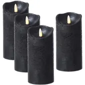 MARELIDA 4er Set LED Kerzenset Rustik Optik Echtwachs flackernd H: 15cm in schwarz | Gr.: onesize