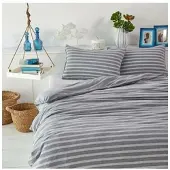 Bettwaren-Shop Melange Streifen Bettwäsche Doubleface 155x220 cm + 80x80 cm silber