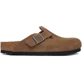 Birkenstock für Damen. 1032795 Leder-Clogs Boston (Schmale Passform) braun (37), Wohnung, Wildleder, Keine, Lässig