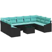 vidaXL Sofa Set mit Kissen 10 pcs Schwarz Poly-Rattan