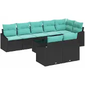 vidaXL Sofa Set 9 Stk. Schwarz [Synthetisch]: Poly Rattan