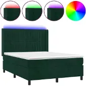 vidaXL Boxspringbett mit Matratze & LED Dunkelgrün 140x200 cm Samt