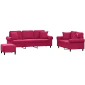 vidaXL 3-tlg. Sofagarnitur mit Kissen Weinrot Samt