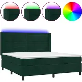 vidaXL Boxspringbett mit Matratze & LED Dunkelgrün 160x200 cm Samt