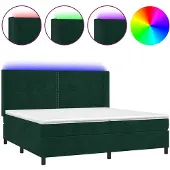 vidaXL Boxspringbett mit Matratze & LED Dunkelgrün 200x200 cm Samt
