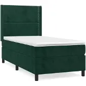 vidaXL Boxspringbett mit Matratze Dunkelgrün 100x200 cm Samt
