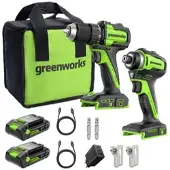 Greenworks POWERALL 24V Akkuschrauber + Schlagschrauber Set - 2x 2Ah Akkus