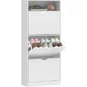 HOMCOM SCHUHSCHRANK aus MDF 60/26/140 cm Weiß