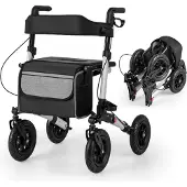 Northix Faltbarer Leichtgewicht-Rollator mit Luftreifen, Aluminium, 140kg Tragkraft