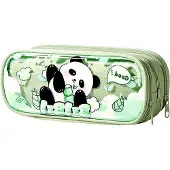 OEM Grosses transparentes Etui mit 3 Fächern, panda-Thema, ideal für Schule, Büro und Studentenorganisation