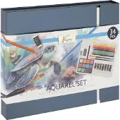 Nassau Aquarell art set Malen 34-teilig in Luxus Aufbewahrungsbox Geschenk