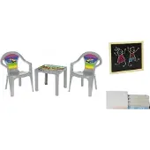 3toysm Tisch und zwei Stühle + Tafel in Pastellgrau –