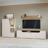 Lomadox Wohnwand in Kaschmir & Eiche mit Highboard, Wandboard & Lowboard, 3-teilig - CARMONA-129