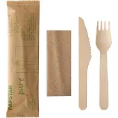 Papstar Besteckset, Holz "pure" : Messer, Gabel, Serviette in Papierbeutel