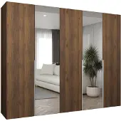 MEBLE KRYSPOL , Kleiderschrank Spiegel, 250x202x52, Warmia-Nuss, Griff Kaschmir