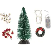 Hobbyfun Wichtelset Beleuchteter Weihnachtsbaum Tannenkranz 20 cm 15 cm Deko Weihnachten