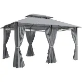 Welikera Gartenpavillon, Outdoor Pavillon mit Vorhängen, belüftetem Dach, Dunkelgrau