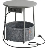 Vasagle Couchtisch, Runder Couchtisch Mit Ladestation Und Stoffkorb, Geräumig, Für Wohnzimmer, Schlafzimmer, Nachttisch, Stilvoll