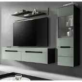 Inn.Furn Wohnwand "Cooper" Salbei Grün und Basalt Grau 3-teilig hängend / stehend 221 cm, Soft-Close