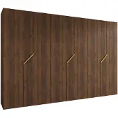 MEBLE KRYSPOL Schrank 300x202x52 cm mit Kleiderstange, 6xTür, ANDREW, Warmia-Nuss, Griff Gold