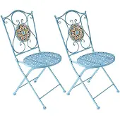 HTI Gartenstuhl 2er-Set Metall Türkis Tunis