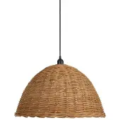 Beliani Hängeleuchte Naturfarben Metall mit Rattanschirm Kuppelform 1-Flammig Langes Kabel Rustikale Leuchte für Esszimmer Schlafzimmer Wohnzimmer