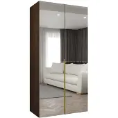 MEBLE KRYSPOL , Kleiderschrank Spiegel, 100x202x52, Warmia-Nuss, Griff Gold
