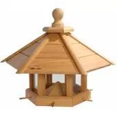 Luxus-Vogelhaus Sehr großes Eiche Vogelhaus "Anflug", geöltes Eichenholz mit Futtersilo/Anflugstangen 55x62x43