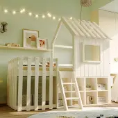 OEM Massivholz-Kinderstapelbett 90x200 cm, weiß, mit Klimmlader, ohne Matratze