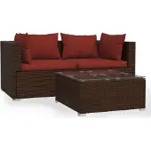 vidaXL 3-tlg. Garten-Lounge-Set mit Kissen Braun Poly Rattan