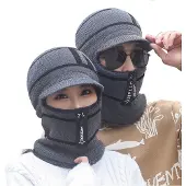 INF Sturmhaube – Gestrickte Gesichtsmaske mit Reißverschluss und Mütze Grey