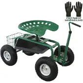 MonsterShop Fahrbarer Gartensitz mit Werkzeugfach und Korb