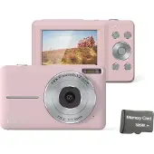 INF Digitalkamera 44MP/1080P/16X Digitalzoom/Blitz/32-GB-Speicherkarte Rosa