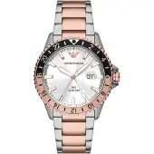 Giorgio Armani Herrenuhr Emporio GMT, Edelstahl, Roségold