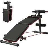 HOMCOM Bauchtrainer mit Trainingsbank Verstellbar Schwarz Rot 51 x 137 x 50-66cm