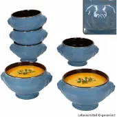 MamboCat 6x Löwenkopf Suppentassen 400ml blau Keramik Suppenschalen Terrine Eintopf