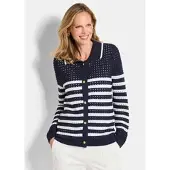 Goldner Polopullover mit Lochmuster in marine / weiß / gemustert | Gr.: 46